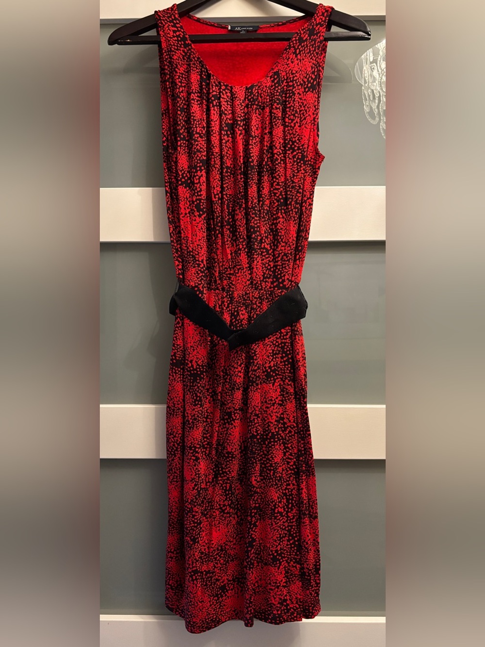 Anne Klein Sleeveless Red Black Print Dress Small